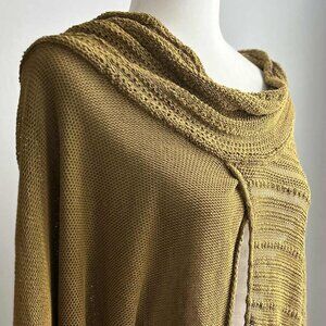 Sarah Pacini Verdant Dijon Linen-Blend Open-Work Asymmetric Knit Sweater – OS